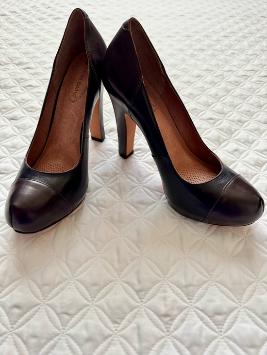 Corso Como Shoes - Corso Como Del Pumps Two Tone Black Brown Leather Round Cap Toe Heels Sz 9.5